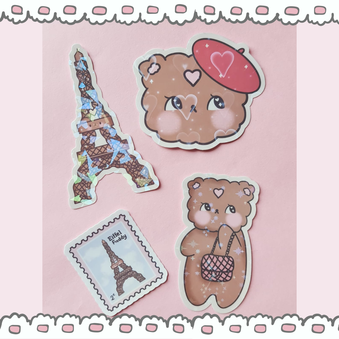 Freddy Bear in Paris 4 Sticker Set